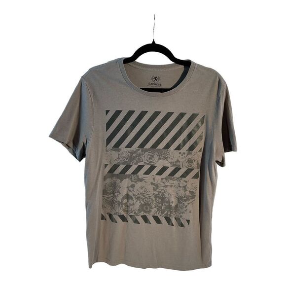EXPRESS Men Gray  Graphic Tee T-Shirt short sleeve 100% cotton Size M - Picture 1 of 10